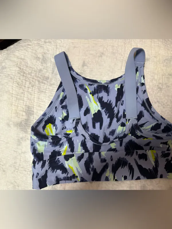 aerie Lavender Abstract Print Sports Bra with Neon Yellow Accents - Image 2