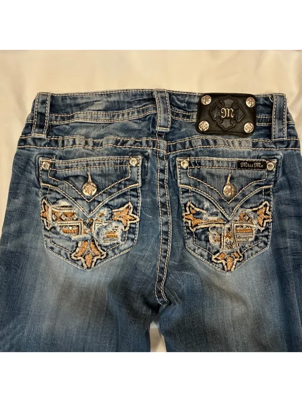 Miss Me Size 27 Embroidered Cross Pockets Western Mid Rise Straight Leg Jeans - Image 3