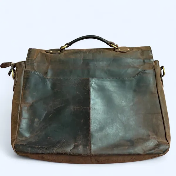 Vintage Briefcase Bag Brown Distressed Real Leather USA Preppy Academia Professor Laptop Book Brass Buckle Antique Streetwear Measurement in pics - Image 2