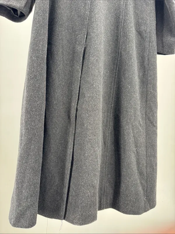 Anne Klein black dark Charcoal Gray Tailored Trench car Coat 100% wool winter - Image 11
