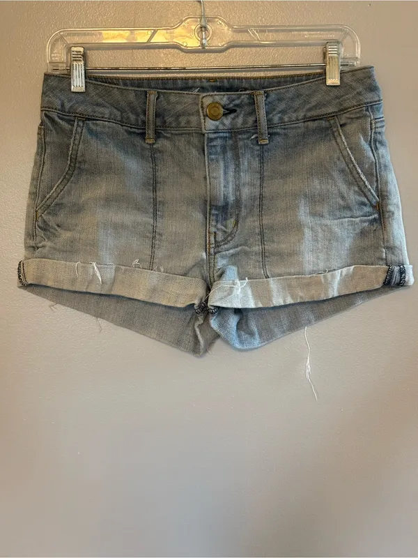 American Eagle Outfitters Light Gray Rolled Hem Denim Shorts - Image 2
