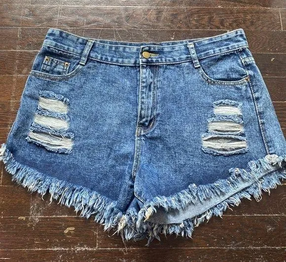 SheIn High Waisted Blue Jean Shorts - Image 2