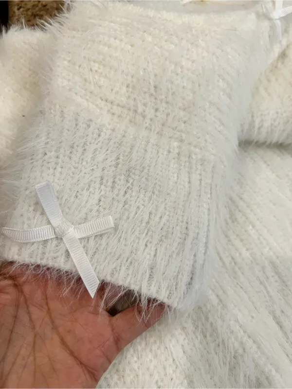For Love & Lemons Fuzzy Knit Mini Dress White Size Small Bow Detail NWT - Image 9