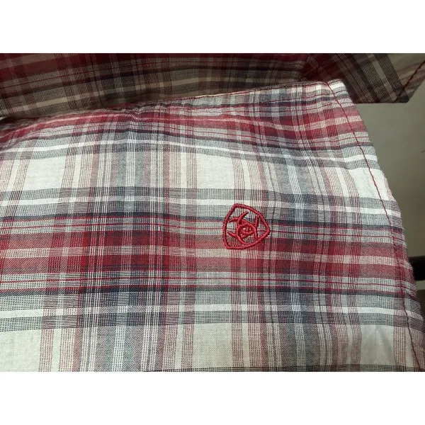 Ariat Women's L Cher Plaid Snap Western Shirt Studded Red Gray NWT - Image 4