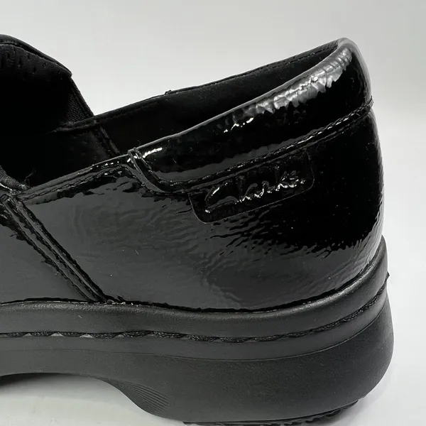 Clarks Slip On Clogs Comfort Work Shoes Patent Leather Black Size 9.5 Casul‎ - Image 4