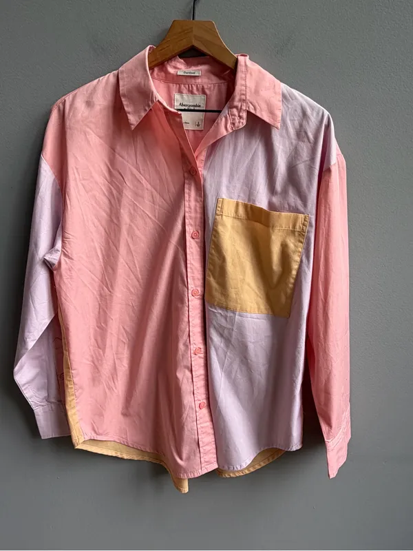 Abercrombie & Fitch Oversized Poplin Pastel Colorblock Button Up Shirt Small - Image 5