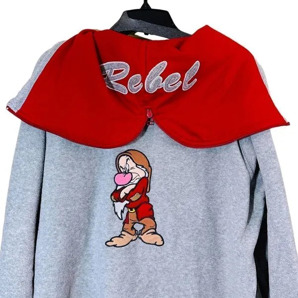 Disney Grumpy Gray Fleece Zip-Up Hoodie Size Large Y2K - Image 2