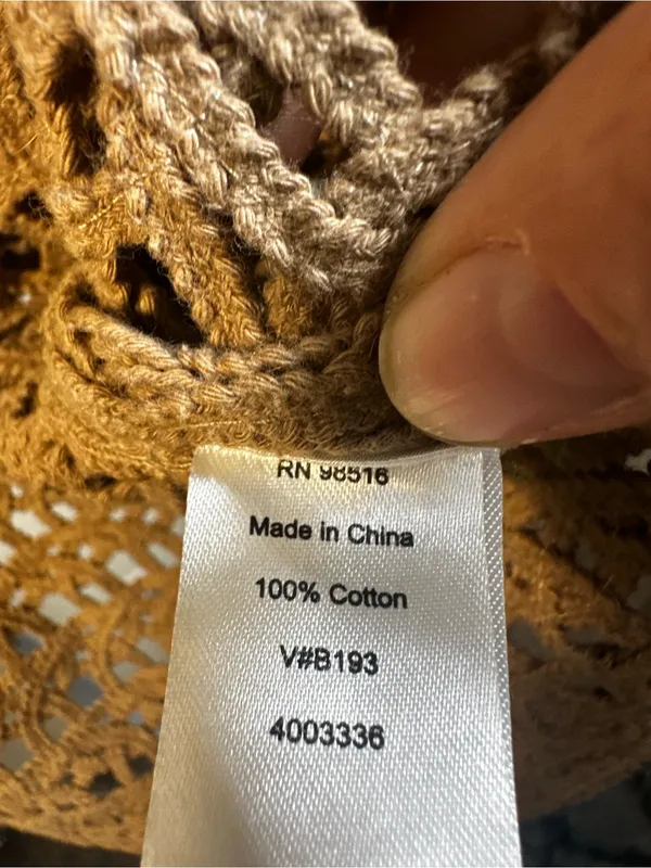 N73. Open-Front Crochet Knit Sweater Cardigan - Tan- 100% Cotton - Image 2