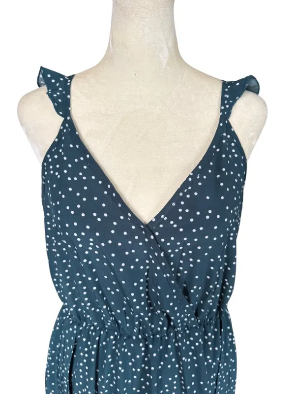 SHEIN maxi dress green and white polka dot v-neck flutter straps size medium - Image 5