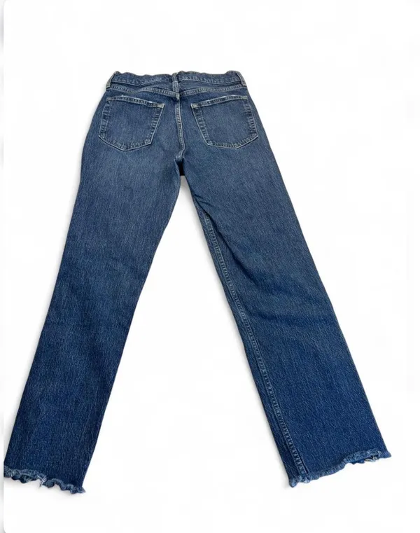 Gap blue high rise straight leg jeans with frayed hem Size 28 #denim #highwaisted - Image 2