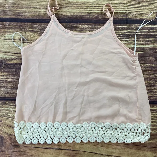 Liberty Love Spaghetti Tank Top Women’s Medium Pink White Lace 100% Polyester - Image 7