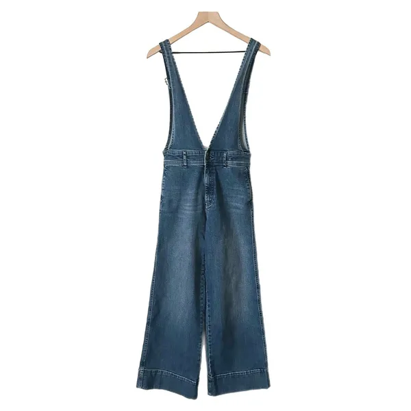 Free People Denim A-Line Overalls Cotton Blend Blue Wide Leg Size 0 - Image 2