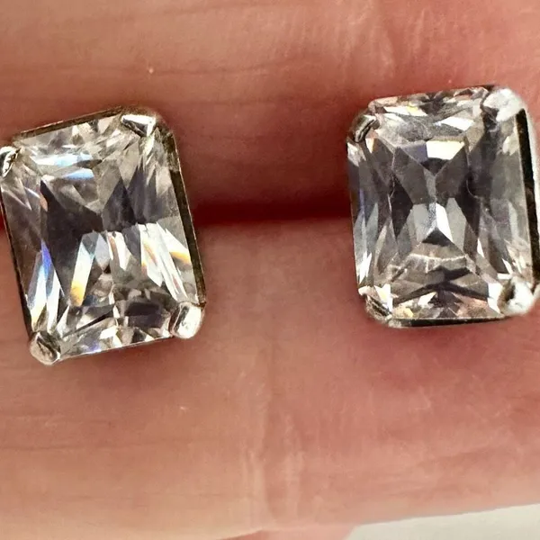 Sterling Silver & CZ Stud Earrings Silver - Image 10