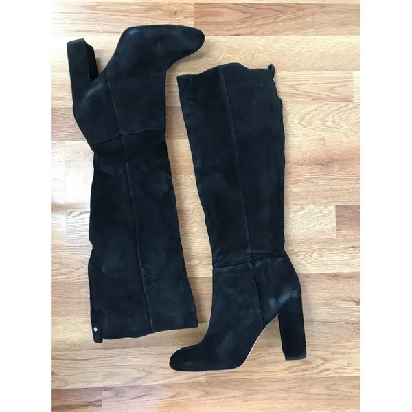 SAM EDELMAN Caprice Black Suede Knee High‎ Boot Size 9.5 Block Heel Pointed Toe - Image 10