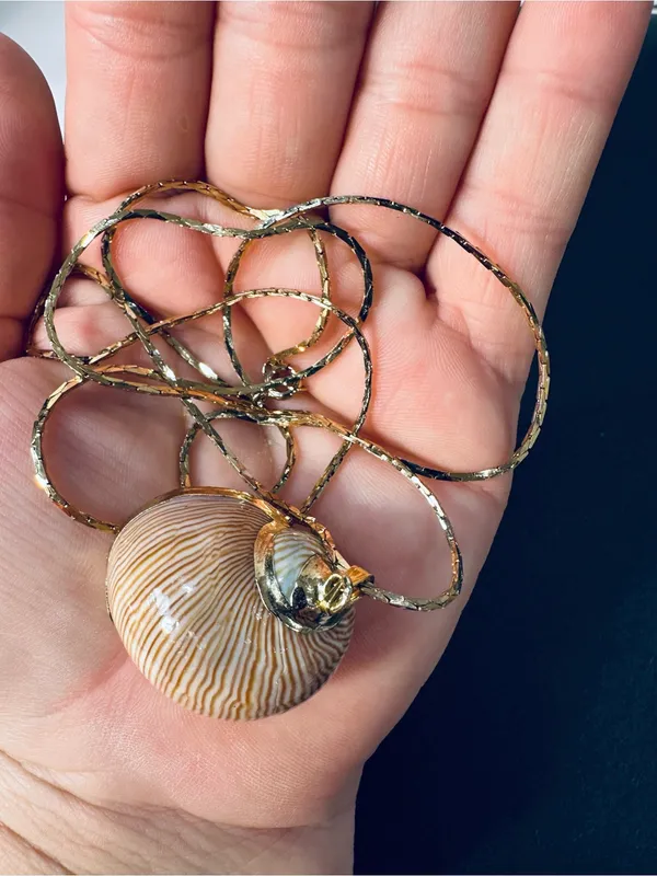 Gold Layered Necklace with Beige Swirl Pendant - Image 8