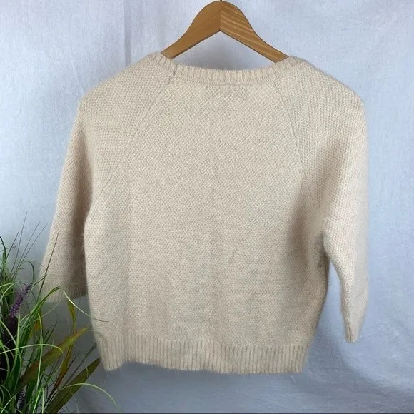 Sam Edelman Tan Angora Blend Soft Cropped 3/4 Sleeve Sweater M - Image 3