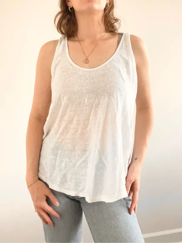 Zara White Linen Scoop Neck Tank Top - Image 3