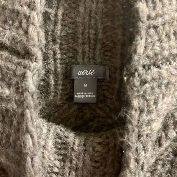 ✨AERIE Cable Mock Neck Laine Wool Grey Sz Medium Sweater✨ - Image 6