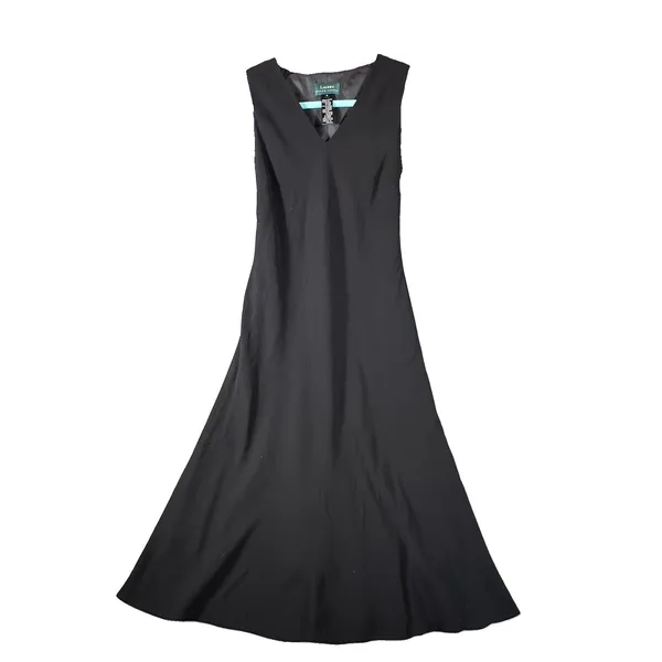 Lauren Ralph Lauren Sheath Dress Sz 4 Black V-Neck Sleeveless Timeless Classic - Image 2