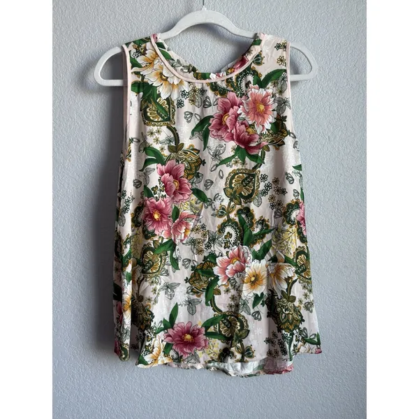 Ann Taylor LOFT Floral Sleeveless Blouse Botanical Cottagecore Boho Top Large Back Tie - Image 3