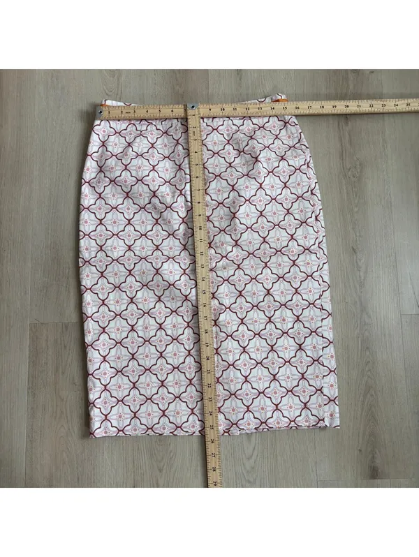 Boden EUC Women's Geo Lattice Print Cream Orange Pencil Skirt Size 8L - Image 3