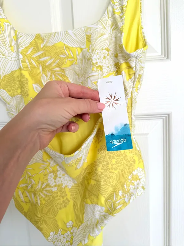 Speedo Floral Cut Out Bathing Suit Tropical Yellow White Size S NWT - Image 4
