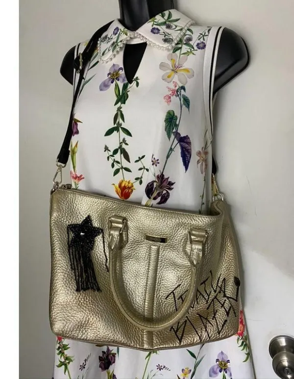 COLE HAAN Tote Bag Gold Customized w Graffiti - Image 10