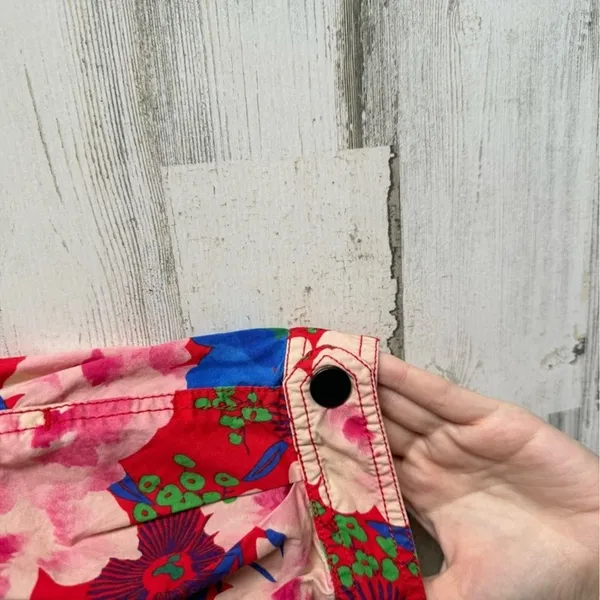 Zara Boho Floral Jogger Style Cotton‎ Lightweight TrouserPants Cropped Red Belt - Image 7
