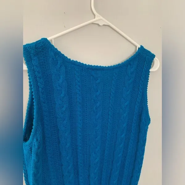 VTG Knit V-neck Sweater Tank Top Hippie Boho Sleeveless Top Blue Size S - Image 7