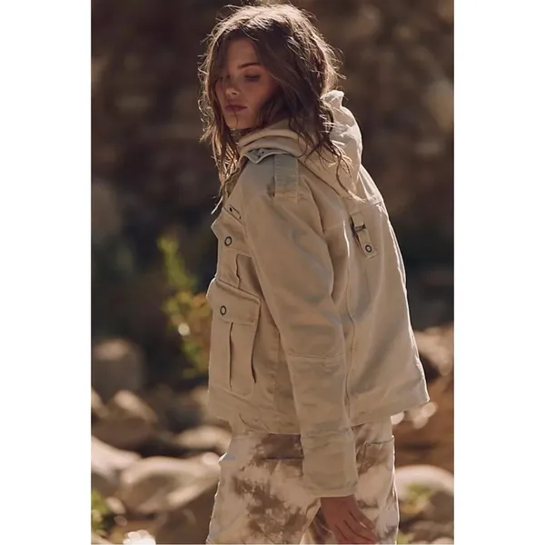 Free People Bohemian Kali Washed Utility Military Canvas Jacket Neutral Medium - Image 9