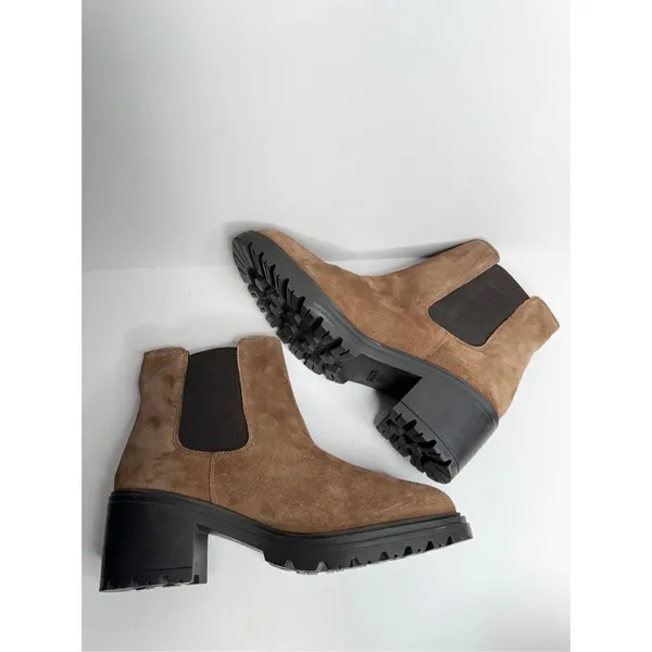 GEOX‎ Leather Boots Size 9.5 Brown Ankle Chelsea Pull On Block Heel Booties NEW - Image 7