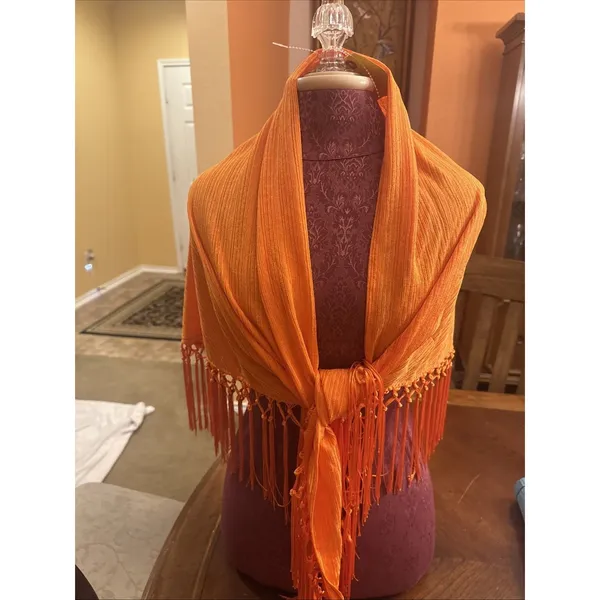 Unbranded Fringed Shawl Orange Wrap - Image 3
