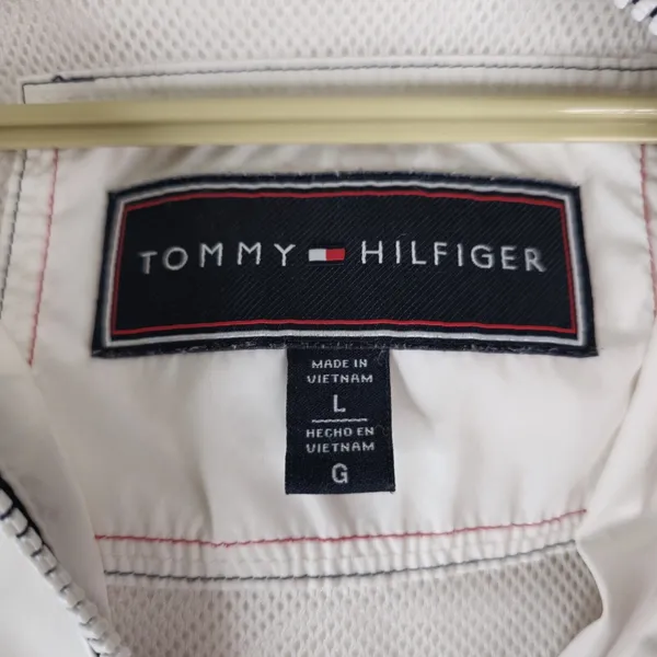 Tommy Hilfiger‎ Windbreaker Jacket Womens Large Long White Spellout - Image 4
