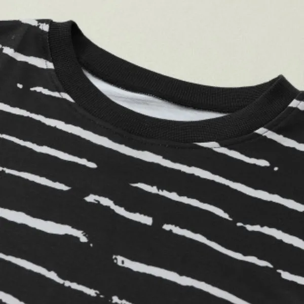 NEW Black Long Sleeve Casual Crewneck Top with White Abstract Stripes - Image 11