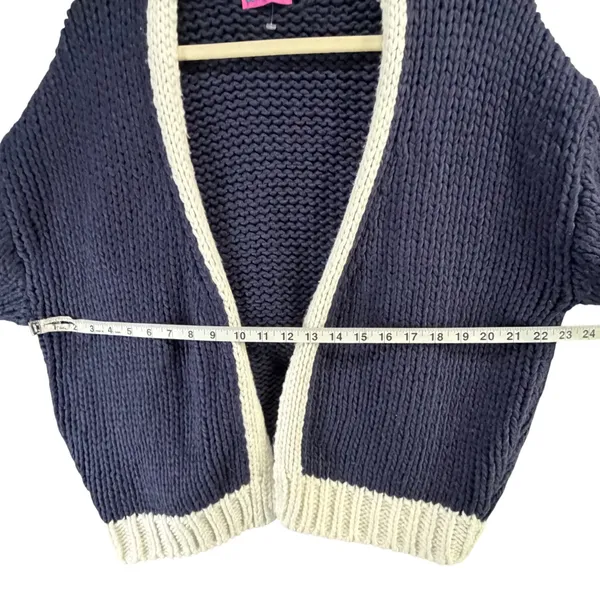 Edikted Contrast Chunky Knit Cardigan Womens XS/S Navy Ivory Oversized Cozy - Image 7