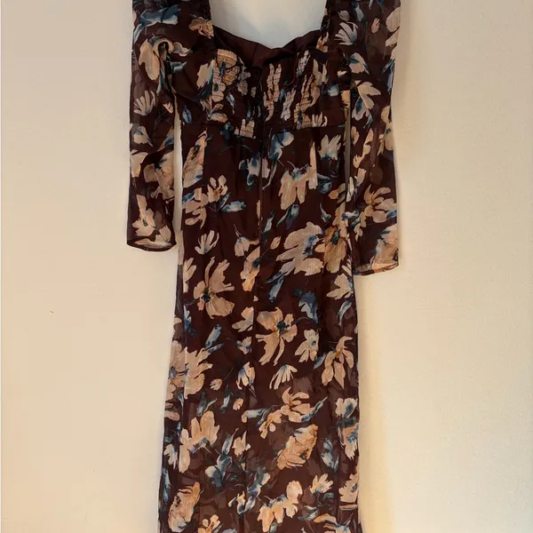 Abercrombie & Fitch Brown and Blue Floral Long Sleeve Dress - Image 3