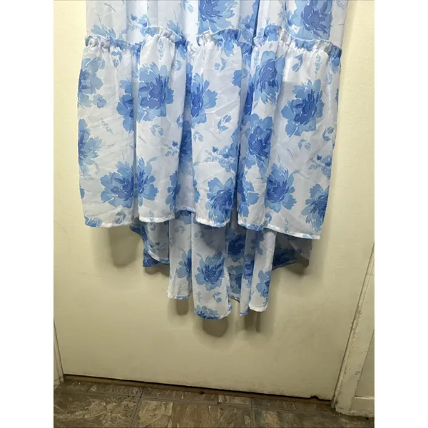 No Boundaries Floral Hi-Low Long Dress L (11/13) Blue White Spaghetti Strap NWT - Image 2