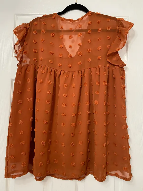 V neck ruffle sleeve flowy blouse tunic-Amazon - Image 3