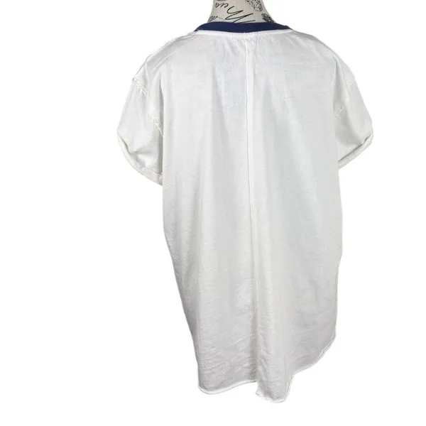 Free People Womens Top White Blue S Floral Boho Short Sleeve Relaxed Tunic - Image 3