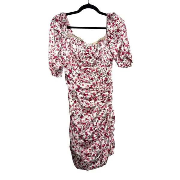 For Love and Lemons Melrose White Pink Floral Ruched Mini Cocktail Dress Large - Image 3