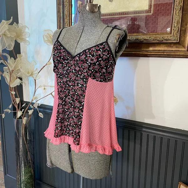 Vintage Y2K Lucky Brand Floral Polka Dot Mesh Babydoll Lingerie Cami Top M 💕🎀 - Image 8