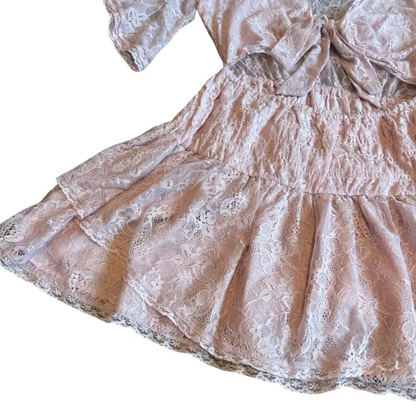 Free People Lala Dawn Rose Pink Lace Mini Dress Cutout Tie Front Size Large NWT - Image 7