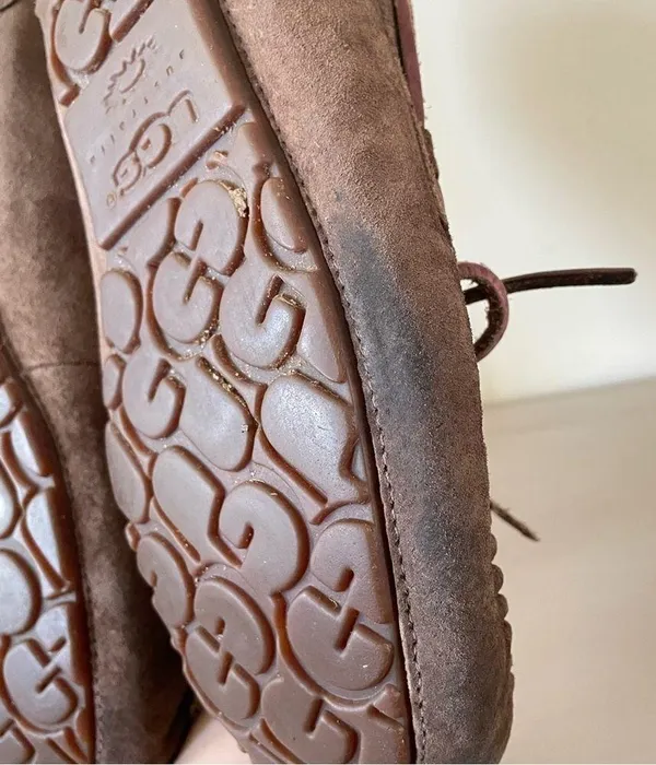 UGG Suede Shearling Moccasin Slippers Dark Brown size 8 - Image 12