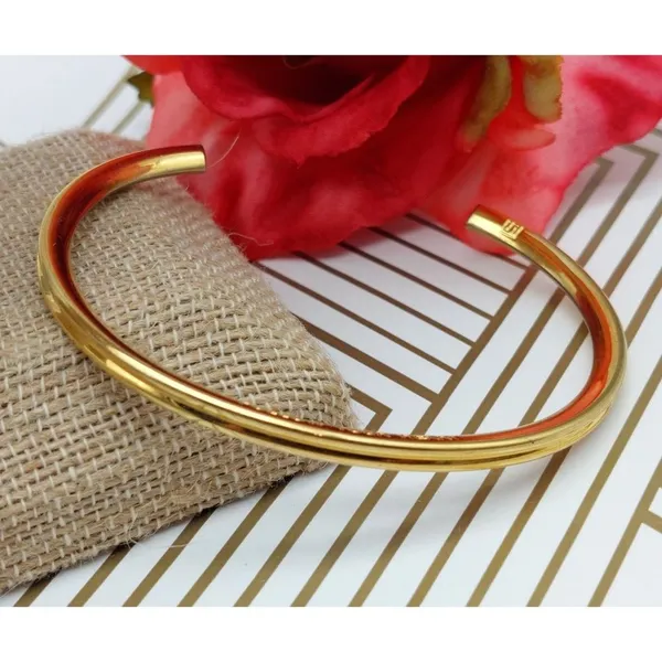 Gold Tone Signed Cuff Bracelet Well Made Engraved Follow Your Heart - Image 2