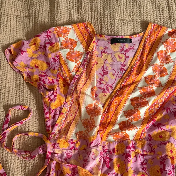 Viral Floral Wrap Dress Pink Size L - Image 7