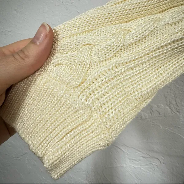 Lauren Ralph Lauren Cream Cable Knit Cardigan Sweater Womens M Duster Preppy - Image 2