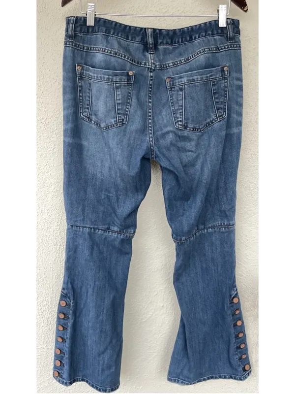 Free People Skylar Button Boho Hippie Bell Bottom Flare Jeans Size 30 Festival - Image 4