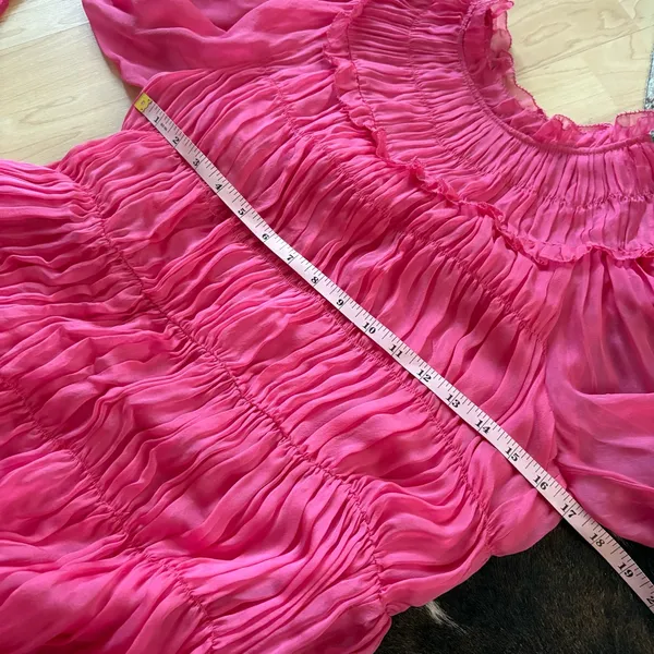 ULLA JOHNSON Emmeline Dress Mini Tiered 100% Silk In‎ Fuchsia Size 10 - Image 11