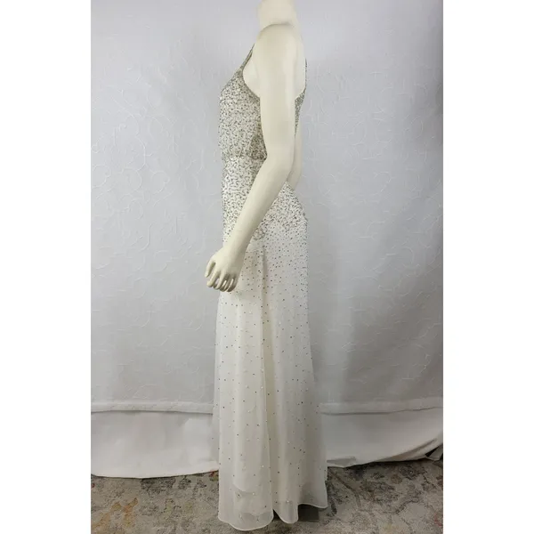 Anthropologie Womens Dress Sz S White Silver Rian Beaded Embellished Halter Maxi - Image 16
