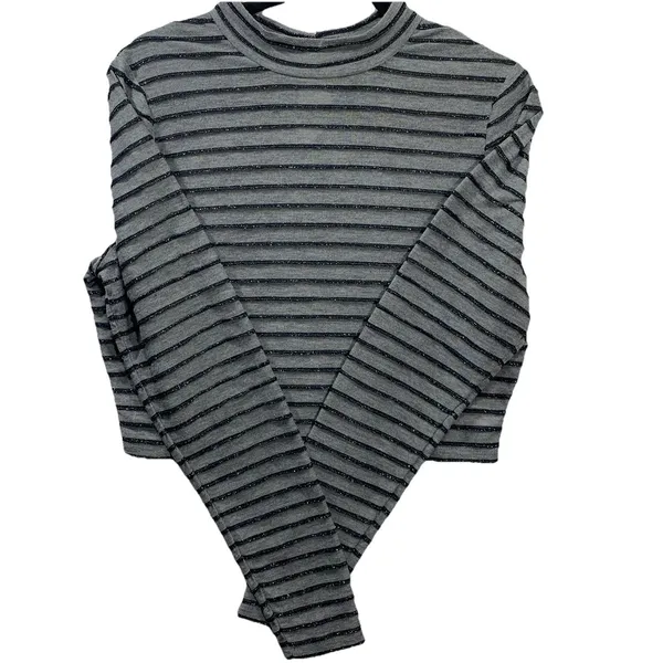 Wild Fable Crop Top Womens Large Gray‎ Metallic Striped Mock Neck Long Sleeve L - Image 3